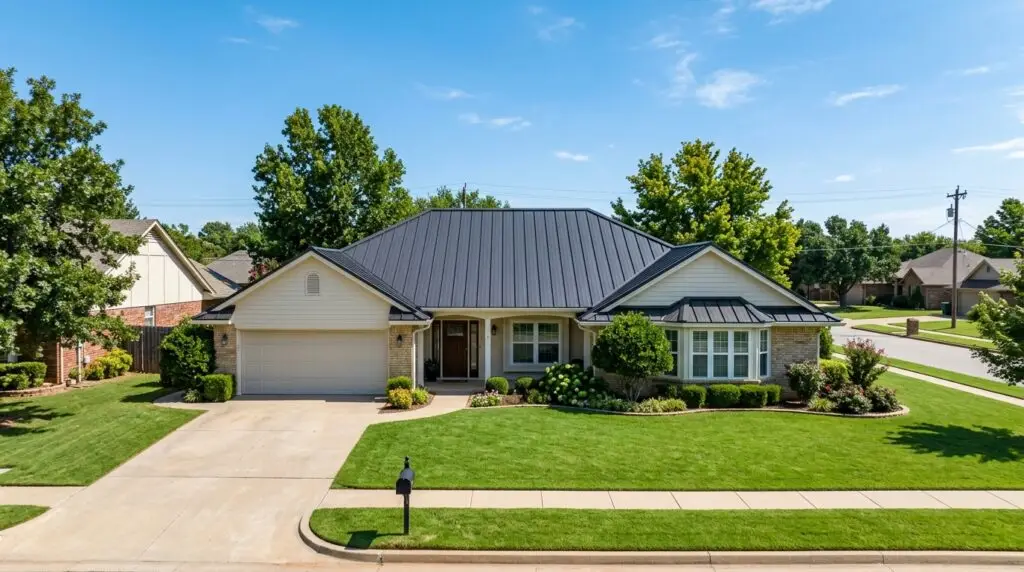 Residential home in Oklahoma City with newly installed standing seam metal roof