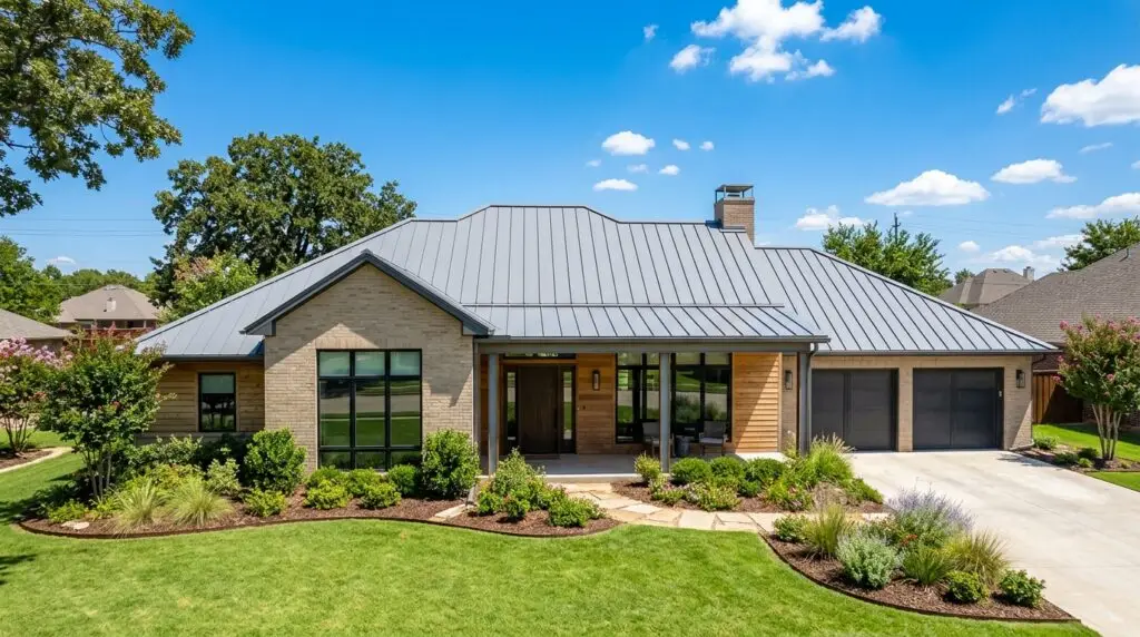 Metal roof on an Oklahoma City home reflecting sunlight to keep the house cooler in summer